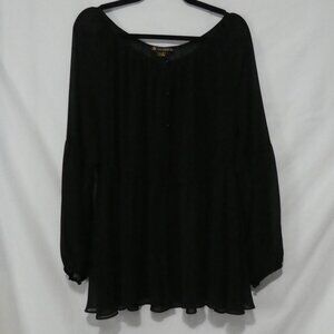 LOVE & LEGEND | size 16 | Elegant Black Sheer Long Sleeve Blouse | Button Front